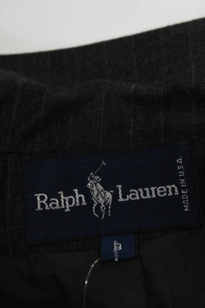 Ralph Lauren Blue Label Womens Wool Striped Buttoned Collared Blazer Gray Size 8