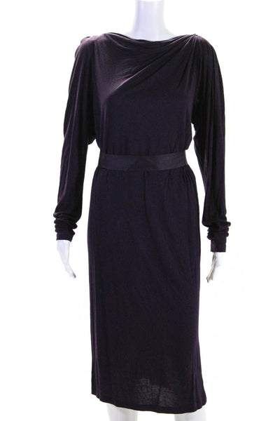 Lanvin Womens Ruched Round Neck Long Sleeve Zipped Maxi Dress Purple Size S