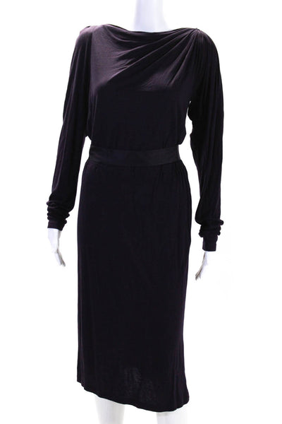 Lanvin Womens Ruched Round Neck Long Sleeve Zipped Maxi Dress Purple Size S