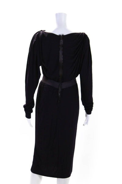 Lanvin Womens Ruched Round Neck Long Sleeve Zipped Maxi Dress Purple Size S