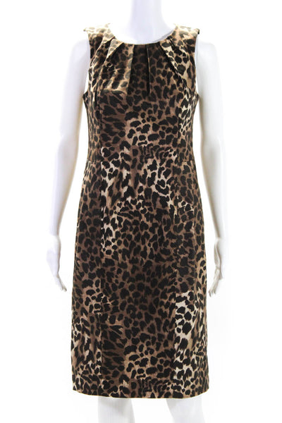 Michael Michael Kors Womens Animal Print Pleated Zip Sheath Dress Brown Size 6