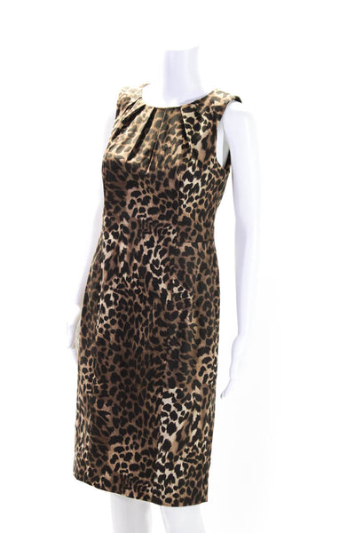 Michael Michael Kors Womens Animal Print Pleated Zip Sheath Dress Brown Size 6