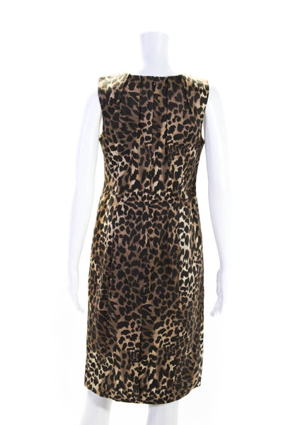 Michael Michael Kors Womens Animal Print Pleated Zip Sheath Dress Brown Size 6