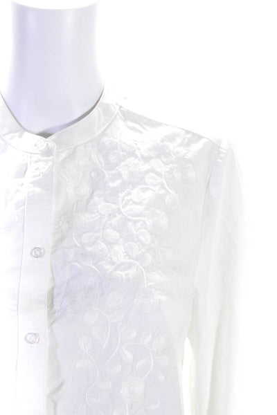 Boden Women's Round Neck Long Sleeves Embroidered Button Up Blouse White Size 8