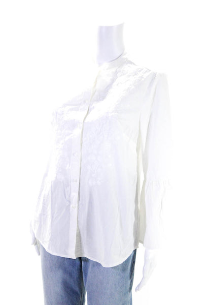 Boden Women's Round Neck Long Sleeves Embroidered Button Up Blouse White Size 8