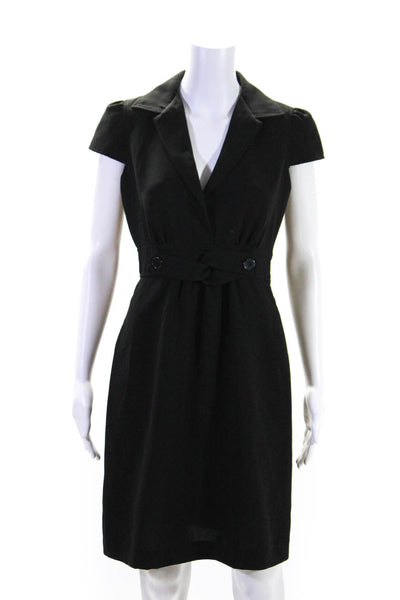 Calvin Klein Women's Collared Short Sleeves Bow A-Line Mini Dress Black Size 6