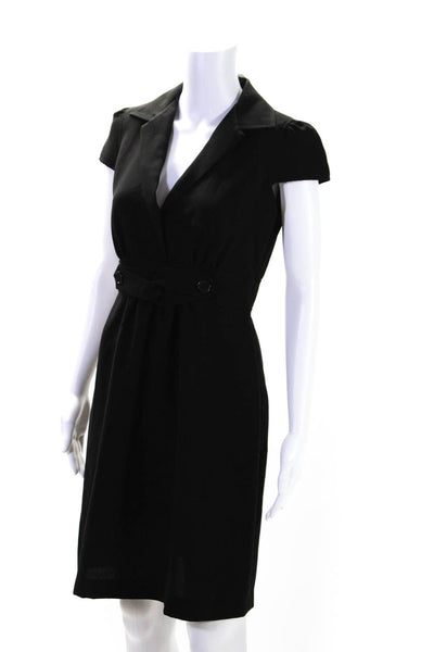 Calvin Klein Women's Collared Short Sleeves Bow A-Line Mini Dress Black Size 6