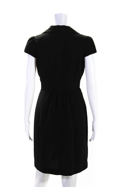 Calvin Klein Women's Collared Short Sleeves Bow A-Line Mini Dress Black Size 6