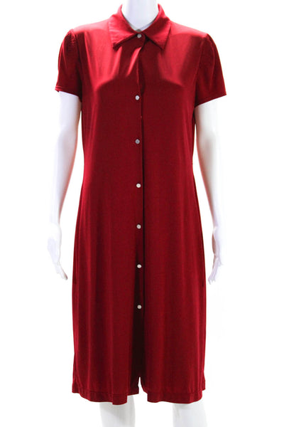 Calvin Klein Women's Collared Short Sleeves Button Down Shirt Dress Red Size 8