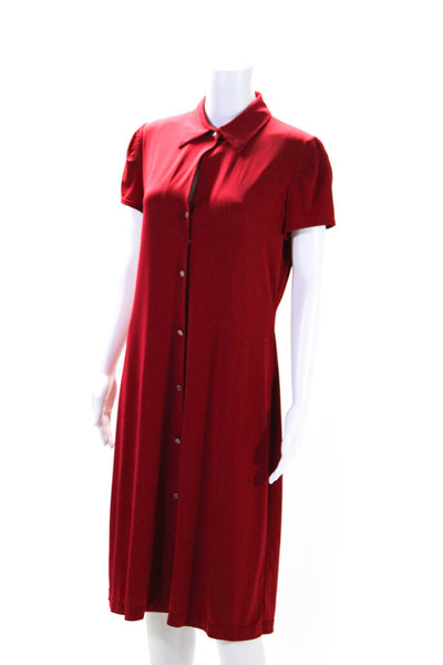 Calvin Klein Women's Collared Short Sleeves Button Down Shirt Dress Red Size 8