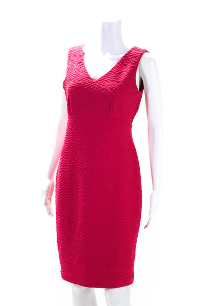 Calvin Klein Women's V-Neck Sleeveless A-Line Texture Midi Dress Pink Size 6