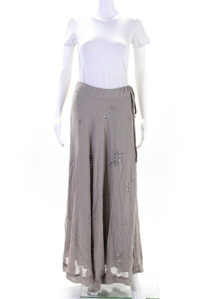 Chan Luu Women's Hook Closure Beaded Sequin Flare Maxi Skirt Gray Size XS