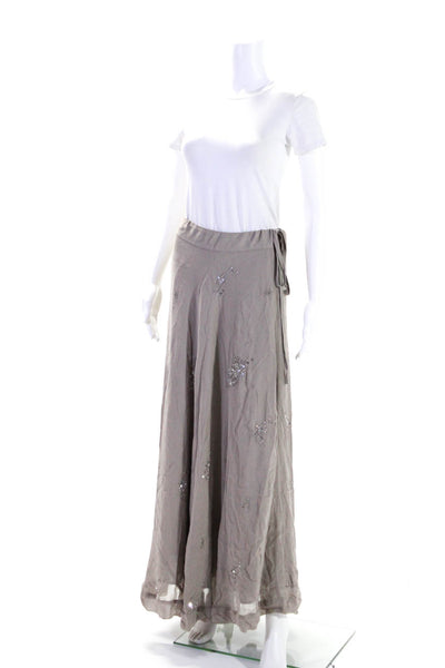 Chan Luu Women's Hook Closure Beaded Sequin Flare Maxi Skirt Gray Size XS