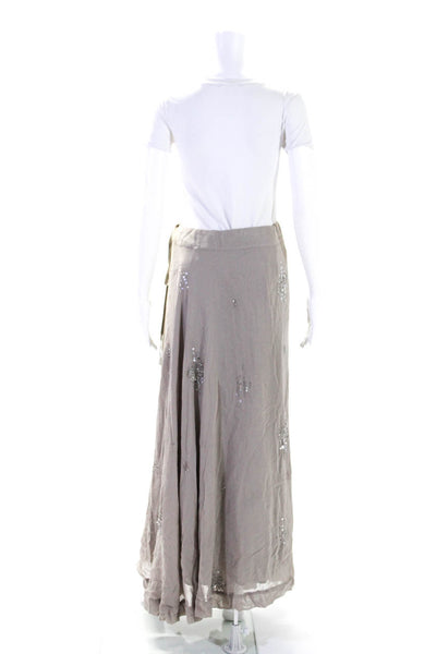 Chan Luu Women's Hook Closure Beaded Sequin Flare Maxi Skirt Gray Size XS