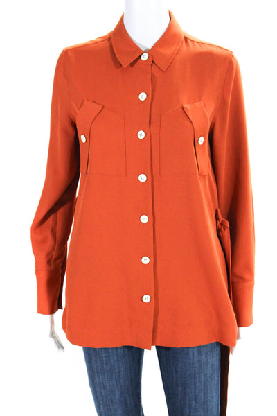 Scotch & Soda Womens Long Sleeve Belted Button Up Shirt Blouse Orange Size Small