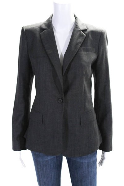 DKNY Womens Check Print One Button Blazer Jacket Gray Wool Size 4