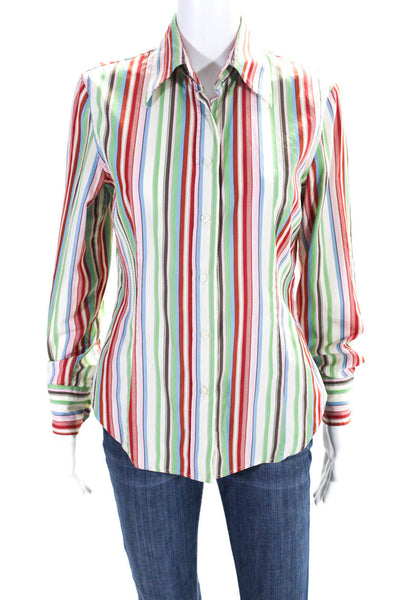 Etro Womens Long Sleeve Stripe Button Up Shirt Blouse Pink Red Green Size IT 44