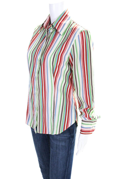 Etro Womens Long Sleeve Stripe Button Up Shirt Blouse Pink Red Green Size IT 44