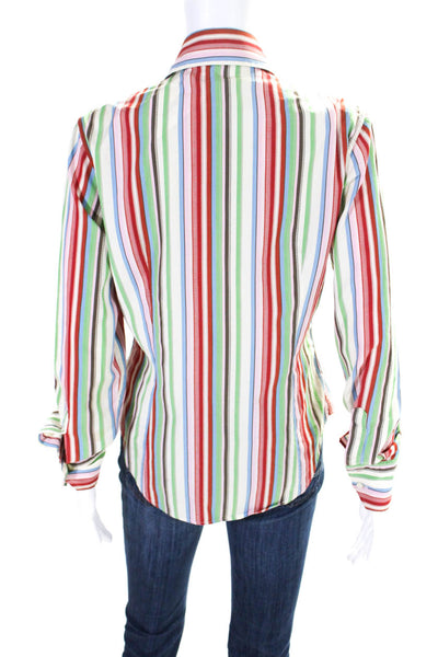 Etro Womens Long Sleeve Stripe Button Up Shirt Blouse Pink Red Green Size IT 44