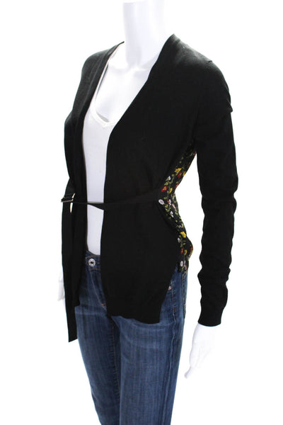 No. 21 Womens Cutout Lace Floral Satin Belted Cardigan Black Size IT 38