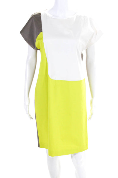 Piazza Sempione Womens Sateen Color Block Shift Dress Taupe White Yellow IT 44