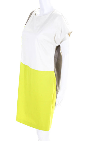 Piazza Sempione Womens Sateen Color Block Shift Dress Taupe White Yellow IT 44