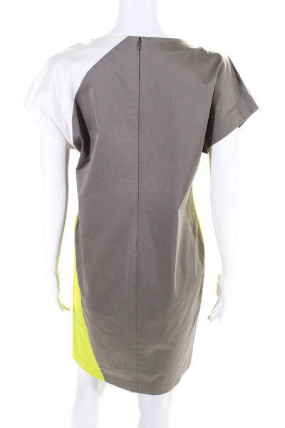 Piazza Sempione Womens Sateen Color Block Shift Dress Taupe White Yellow IT 44