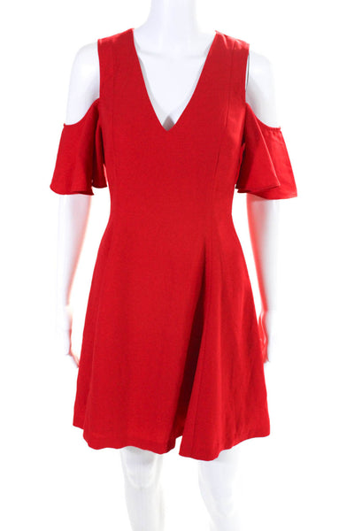 Club Monaco Womens Off Shoulder V Neck Crepe Flare Sheath Dress Red Size 0