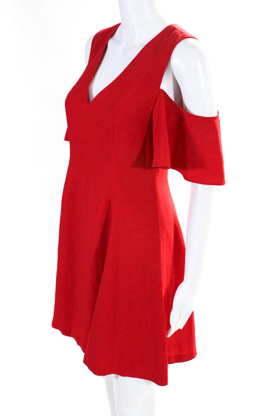 Club Monaco Womens Off Shoulder V Neck Crepe Flare Sheath Dress Red Size 0