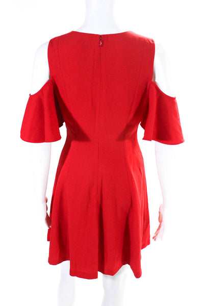 Club Monaco Womens Off Shoulder V Neck Crepe Flare Sheath Dress Red Size 0