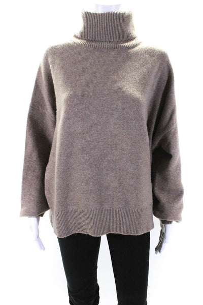 Co. Womens Wool Ribbed Textured Long Sleeve Turtleneck Sweater Brown Size L