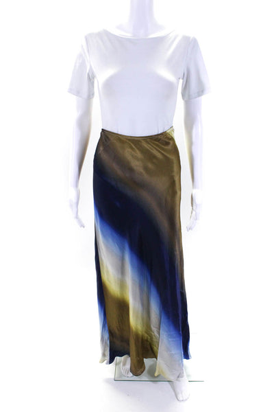 Dissh Womens Striped Colorblock Print Side Zipped A-Line Maxi Skirt Blue Size 6