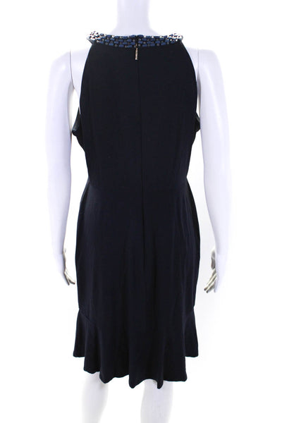 Karl Lagerfeld Womens Beaded Neckline Sleeveless A Line Dress Navy Blue Size 8