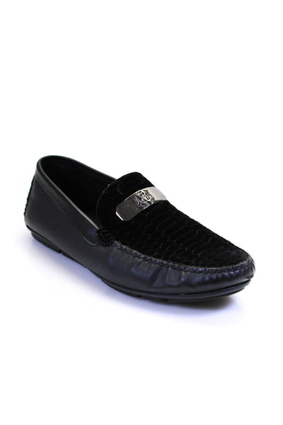 Roberto Cavalli Mens Leather Gold Tone Slide On Loafers Black Size 44.5