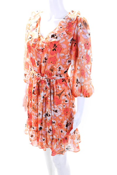 Karl Lagerfeld Womens Floral Print Ruffled A Line Dress Orange Size 6