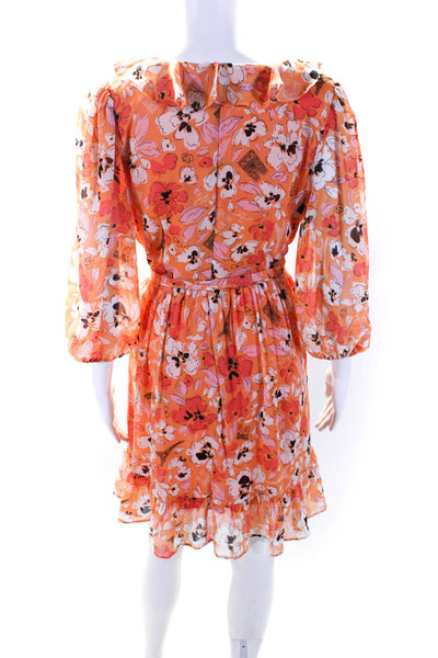 Karl Lagerfeld Womens Floral Print Ruffled A Line Dress Orange Size 6