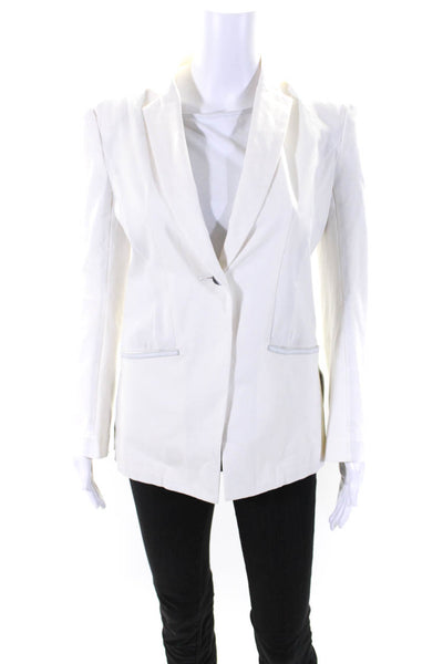 Elaine Kim Womens White Cotton Button Long Sleeve Blazer Size P