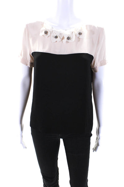 Maje Womens Pink Black Silk Color Block Crystal Embellished  Blouse Top Size 1