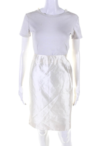Ralph Rucci Womens Silk Organza Side Zip Lined Knee Length Skirt Cream Size 16