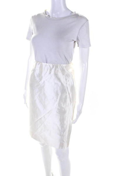 Ralph Rucci Womens Silk Organza Side Zip Lined Knee Length Skirt Cream Size 16