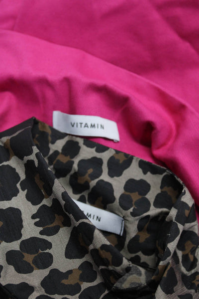 Vitamin Womens Leopard Print Taffeta Button Up Jacket Size Medium Lot 2