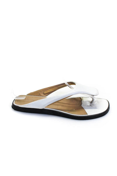 Hermes Womens Flat Leather Thong Flip Flops Sandals White Size 8