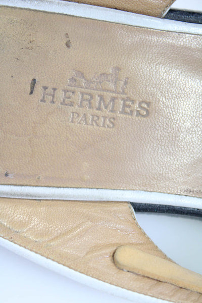 Hermes Womens Flat Leather Thong Flip Flops Sandals White Size 8