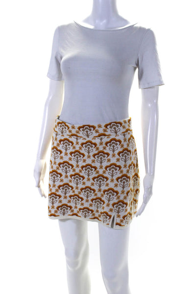 Show Me Your Mumu Womens Floral Knit Mini Skirt White Brown Cotton Size Small