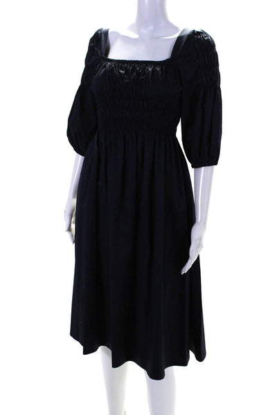 Monica Nera Womens 3/4 Sleeve Square Neck Smocked Midi Dress Navy Size XS