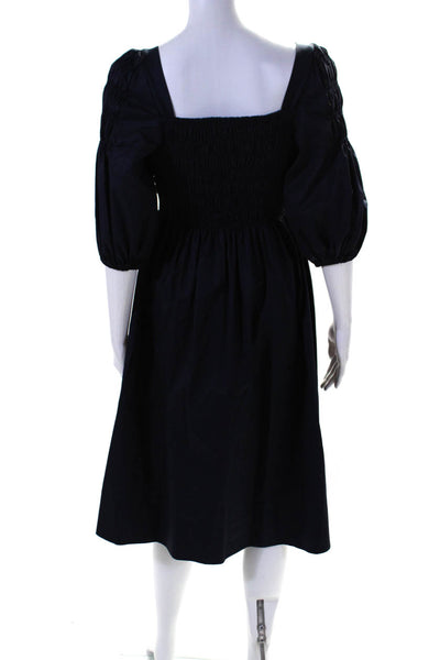Monica Nera Womens 3/4 Sleeve Square Neck Smocked Midi Dress Navy Size XS