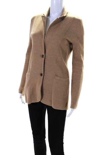 J Crew Womens Two Button Notched Lapel Knit Jacket Brown Cotton Size Extra Small