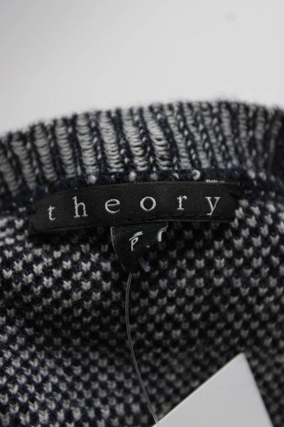 Theory Womens Herringbone Crew Neck Sweater Gray Black Wool Size Small