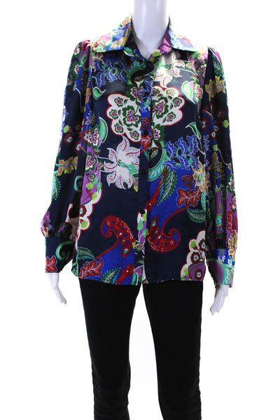 Jeff Gallano Womens Floral Paisley Print Button Down Shirt Multi Colored Size 1