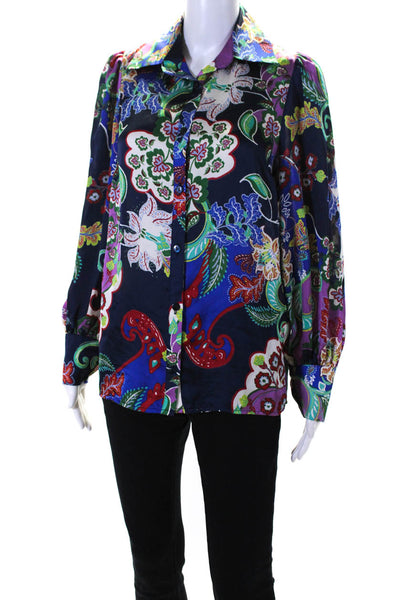 Jeff Gallano Womens Floral Paisley Print Button Down Shirt Multi Colored Size 1